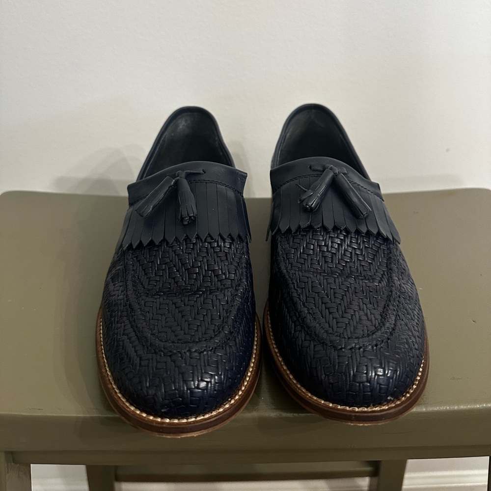 Annabella Navy Blue Woven Leather Kiltie Tassel Loafers Size 39/8-8.5 - Picture 3 of 9
